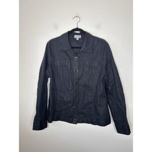 Amber Sun Collection Black Linen Lightweight Shirt Jacket Button Down Size Large